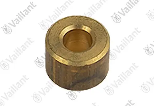 Vaillant Abstandshalter in zylindrischer Form aus Messing mit einem zentralen Loch. Der Teil hat eine klare, metallische Oberfläche.